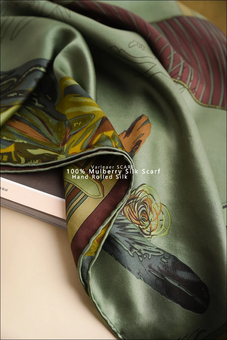 CARRE EN CARRES 100% Pure Mulberry Silk Scarf 110cm Hem Scarfs Designer Brand Women Luxury Summer Shawl Square Bandannas 110CM