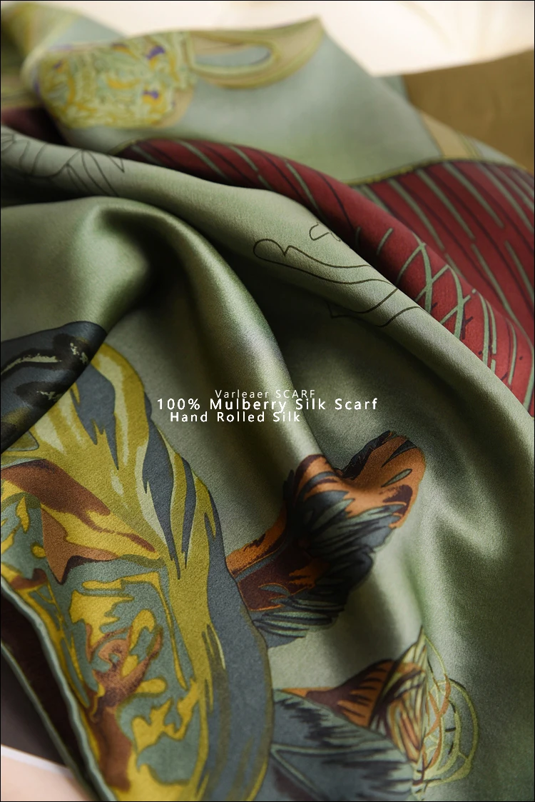 CARRE EN CARRES 100% Pure Mulberry Silk Scarf 110cm Hem Scarfs Designer Brand Women Luxury Summer Shawl Square Bandannas 110CM
