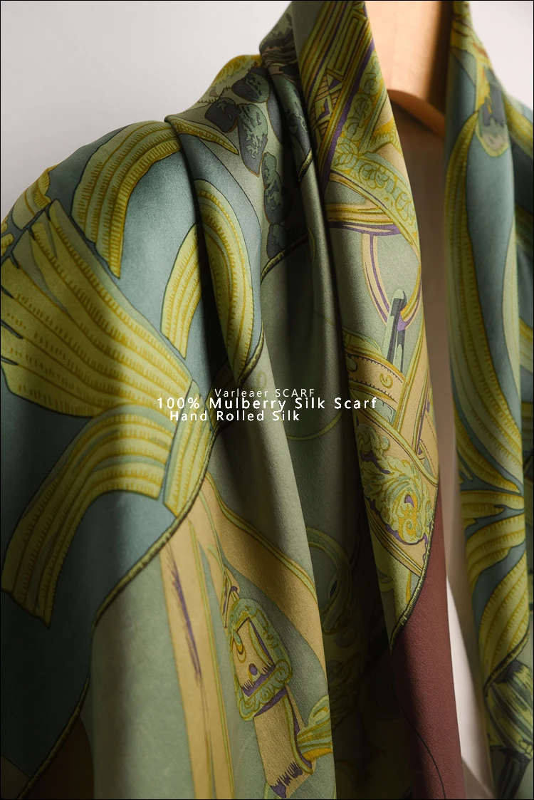 CARRE EN CARRES 100% Pure Mulberry Silk Scarf 110cm Hem Scarfs Designer Brand Women Luxury Summer Shawl Square Bandannas 110CM