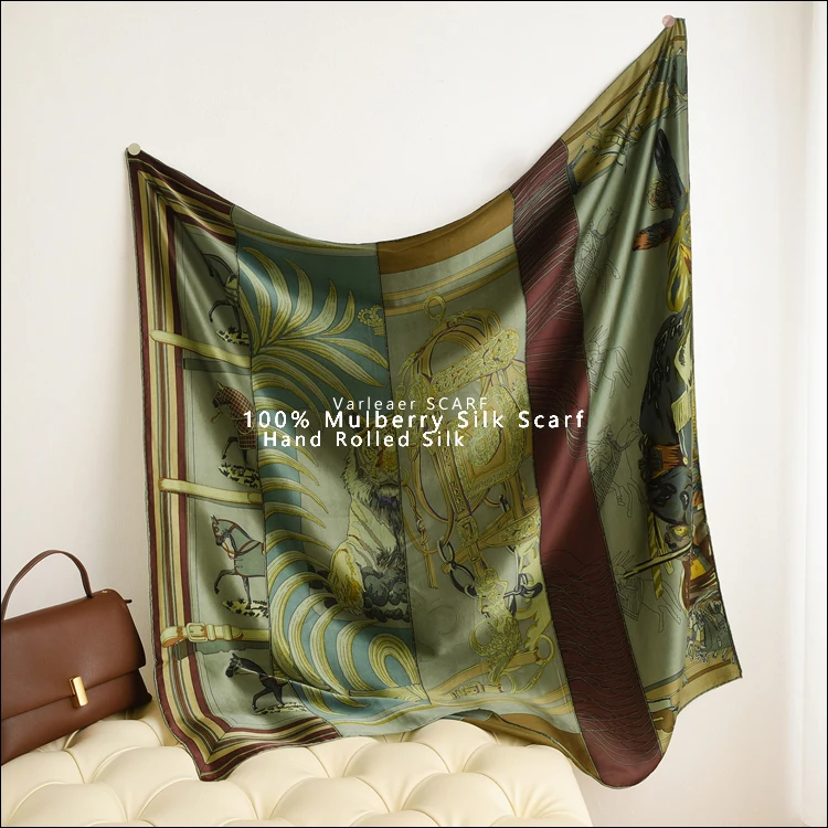 CARRE EN CARRES 100% Pure Mulberry Silk Scarf 110cm Hem Scarfs Designer Brand Women Luxury Summer Shawl Square Bandannas 110CM