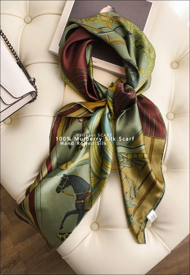 CARRE EN CARRES 100% Pure Mulberry Silk Scarf 110cm Hem Scarfs Designer Brand Women Luxury Summer Shawl Square Bandannas 110CM