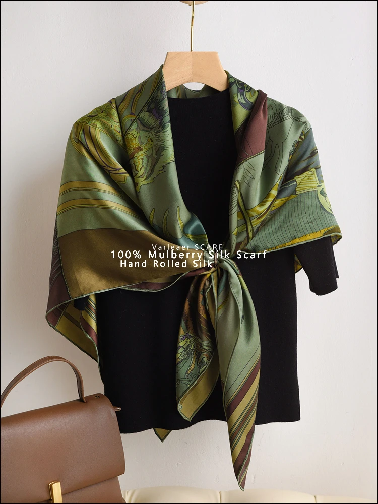 CARRE EN CARRES 100% Pure Mulberry Silk Scarf 110cm Hem Scarfs Designer Brand Women Luxury Summer Shawl Square Bandannas 110CM