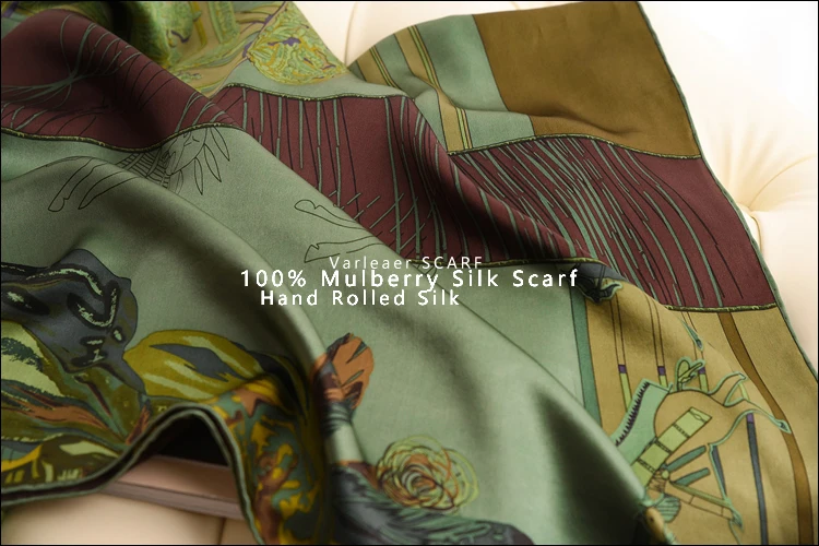 CARRE EN CARRES 100% Pure Mulberry Silk Scarf 110cm Hem Scarfs Designer Brand Women Luxury Summer Shawl Square Bandannas 110CM