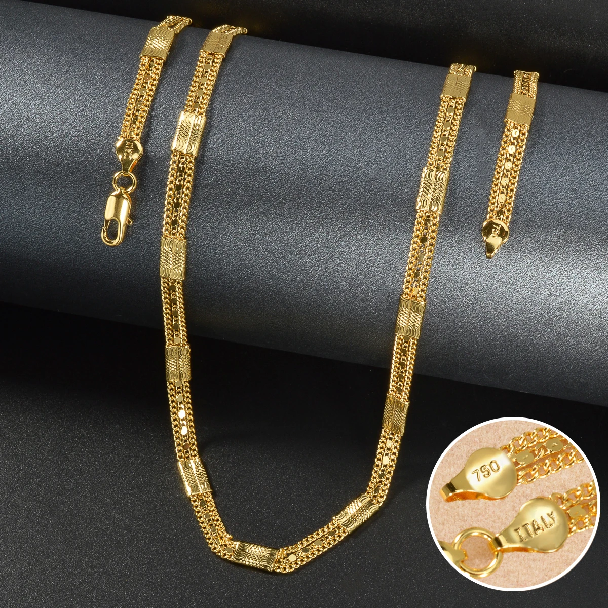Sunny Fashion Italy 750 18K Gold Plated Geometric Necklace for Men and Women Hip Hop Rock Jewelry Accessories Gift