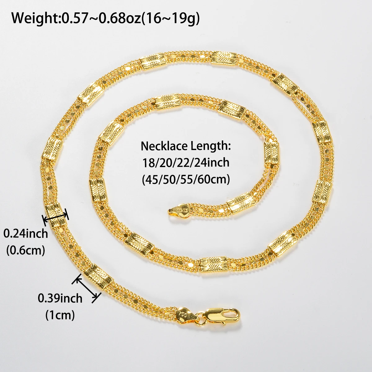Sunny Fashion Italy 750 18K Gold Plated Geometric Necklace for Men and Women Hip Hop Rock Jewelry Accessories Gift