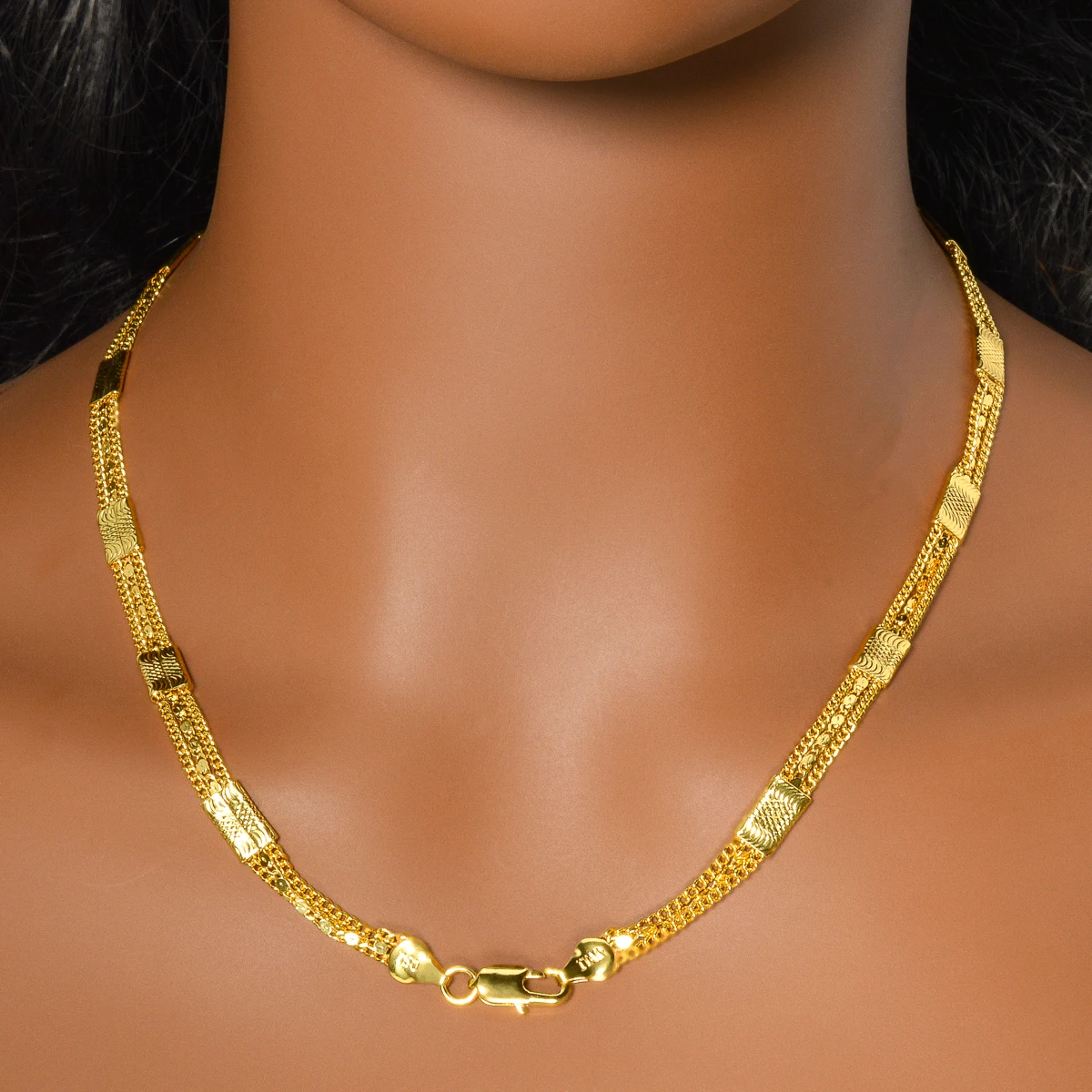 Sunny Fashion Italy 750 18K Gold Plated Geometric Necklace for Men and Women Hip Hop Rock Jewelry Accessories Gift