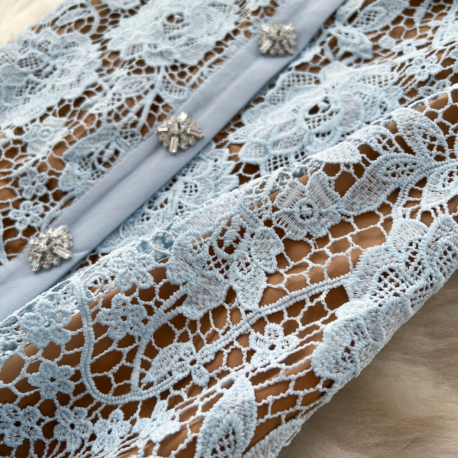 Summer Beaded Diamonds Embroidery Lace Hollow Out Evening Dresses Women Short Sleeve Ruffles Peplum Belt Midi Prom Vestidos