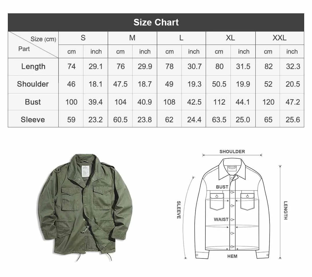 Maden Retro M65 Jackets for Men Green Outdoor Windbreaker Vintage Casual Solid Coat Mens Clothes Multi-Pocket Jacket