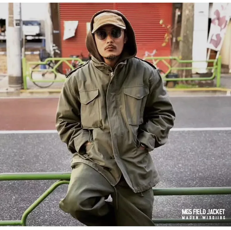 Maden Retro M65 Jackets for Men Green Outdoor Windbreaker Vintage Casual Solid Coat Mens Clothes Multi-Pocket Jacket