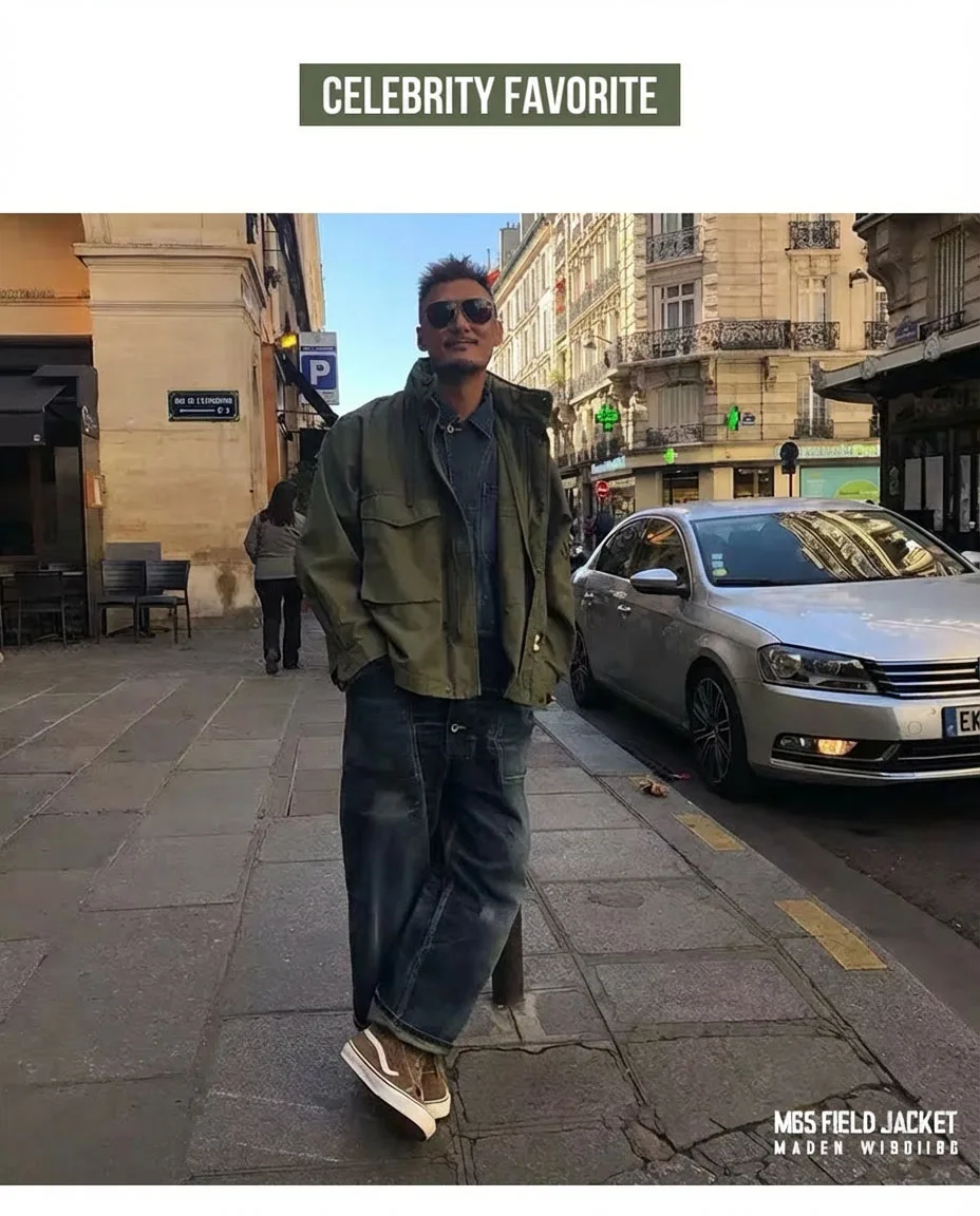 Maden Retro M65 Jackets for Men Green Outdoor Windbreaker Vintage Casual Solid Coat Mens Clothes Multi-Pocket Jacket