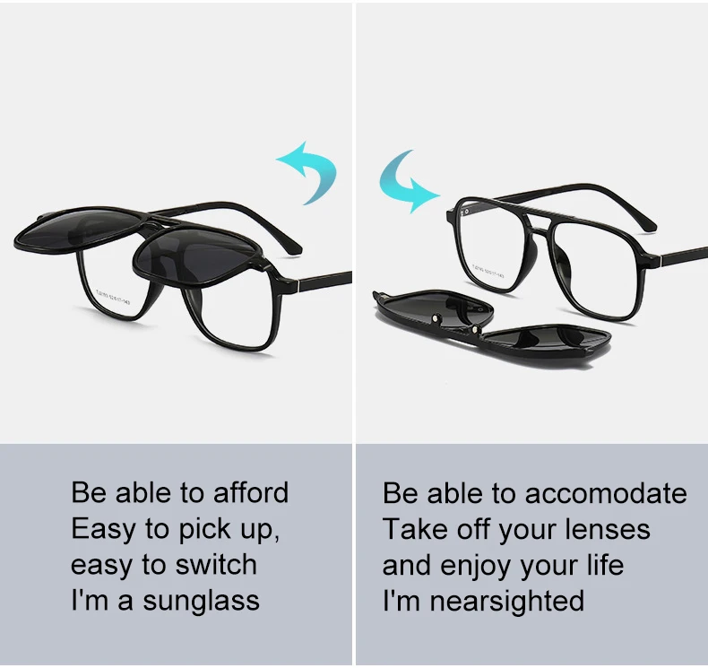 VICKY Flip-Up Magnetic Clip-On Polarized Sunglasses Customizable Prescription TR90 Myopia Hyperopia Reading Glasses TJ2193