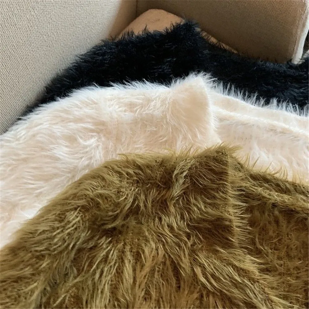 Y2k Vintage Fashion Streetwear Korean Knitwear Solid Slim Jumpers Cropped Mohair Knitted Cardigan Women V Neck Sweater Coat