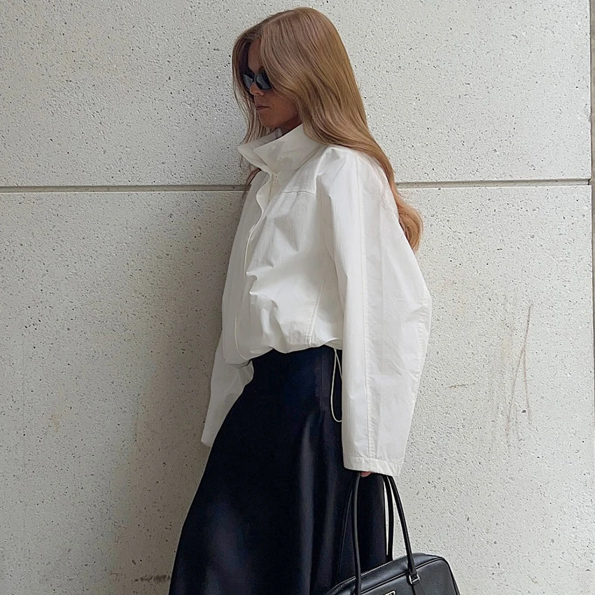 Linad Street Chic Red Turtleneck Zipper Jackets Autumn Casual Long Sleeve Outerwear Fashion Coats For Woman Tops Female 2025