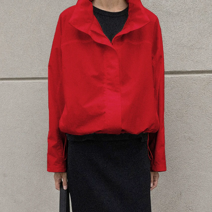 Linad Street Chic Red Turtleneck Zipper Jackets Autumn Casual Long Sleeve Outerwear Fashion Coats For Woman Tops Female 2025
