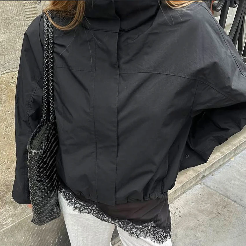 Linad Street Chic Red Turtleneck Zipper Jackets Autumn Casual Long Sleeve Outerwear Fashion Coats For Woman Tops Female 2025