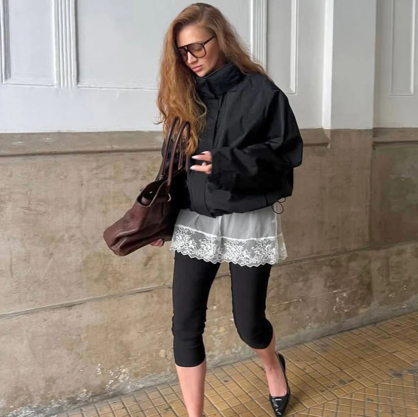 Linad Street Chic Red Turtleneck Zipper Jackets Autumn Casual Long Sleeve Outerwear Fashion Coats For Woman Tops Female 2025