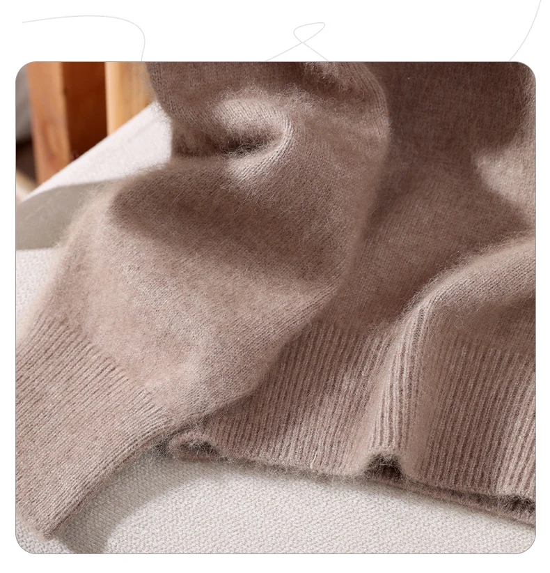 Autumn And Winter New High-End Female Mink Cashmere Sweater Solid Color Long-Sleeved Wool Knit Bottoming Sweater Loose Top