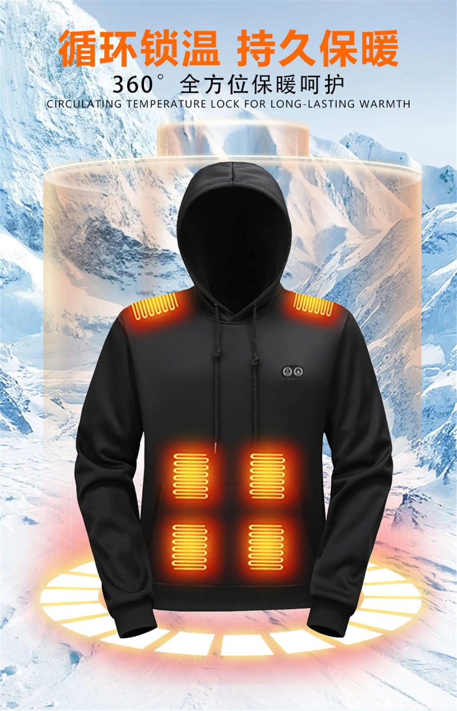 USB Heating Hoodie Men Hooded Heating Knitted Sweatshirt 17 Zones Electric Heated Hoodies Autumn Winter Warm Hoodies Male