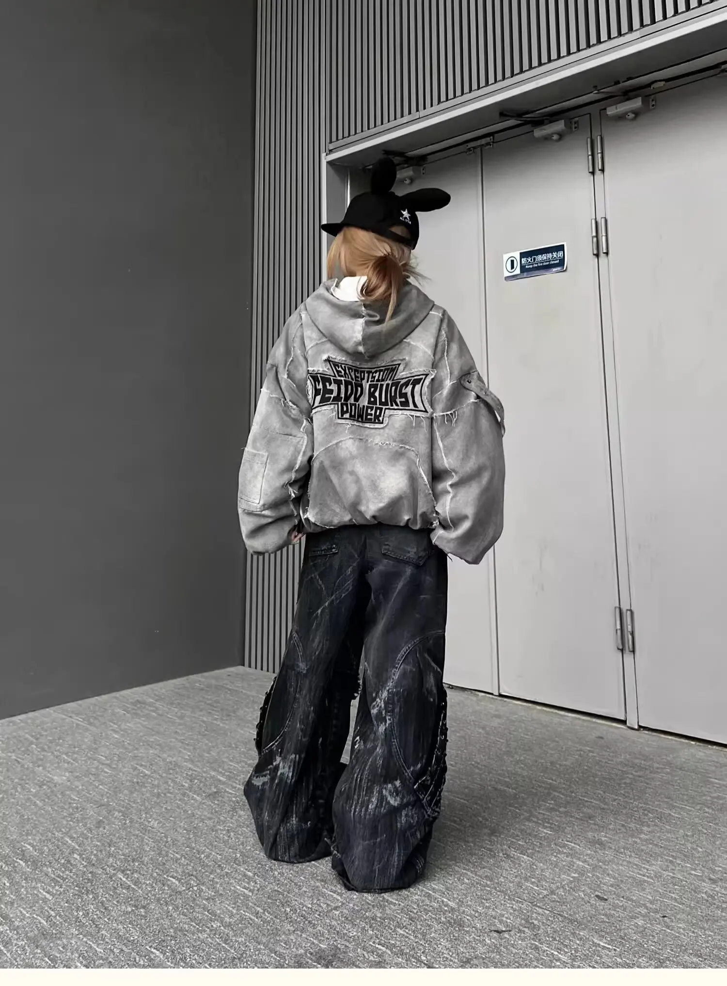 Vintage Patchwork Distressed Jeans Hip Hop Loose Wide Leg Cargo Pants Women's Washed Distressed Denim Trousers