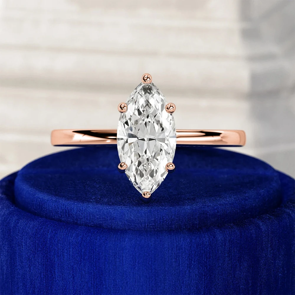 1CT 2CT 3CT Marquise Cut Solitaire Moissanite Engagement Ring For Women 925 Sterling Silver 6 Prong Wedding Band With Certified
