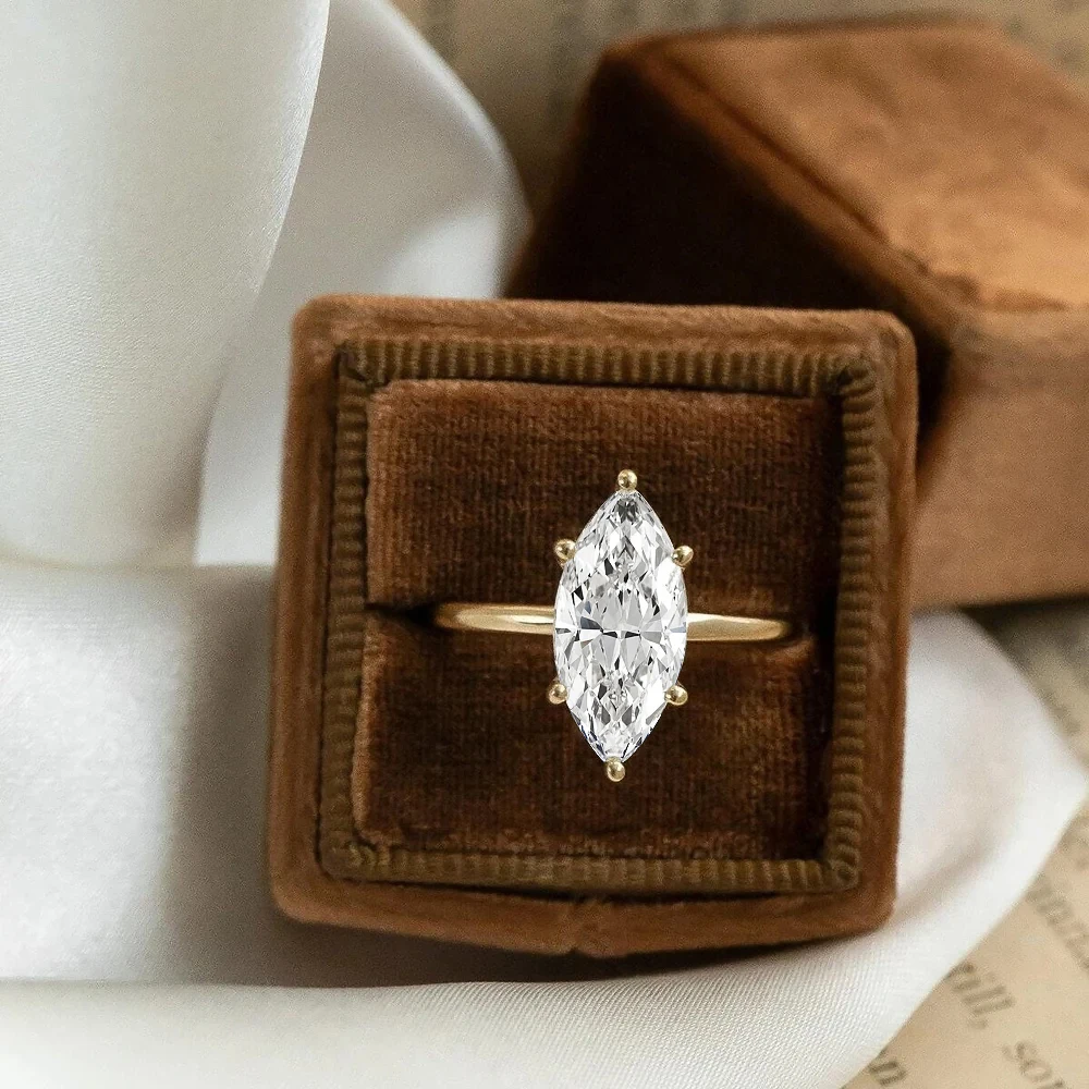1CT 2CT 3CT Marquise Cut Solitaire Moissanite Engagement Ring For Women 925 Sterling Silver 6 Prong Wedding Band With Certified
