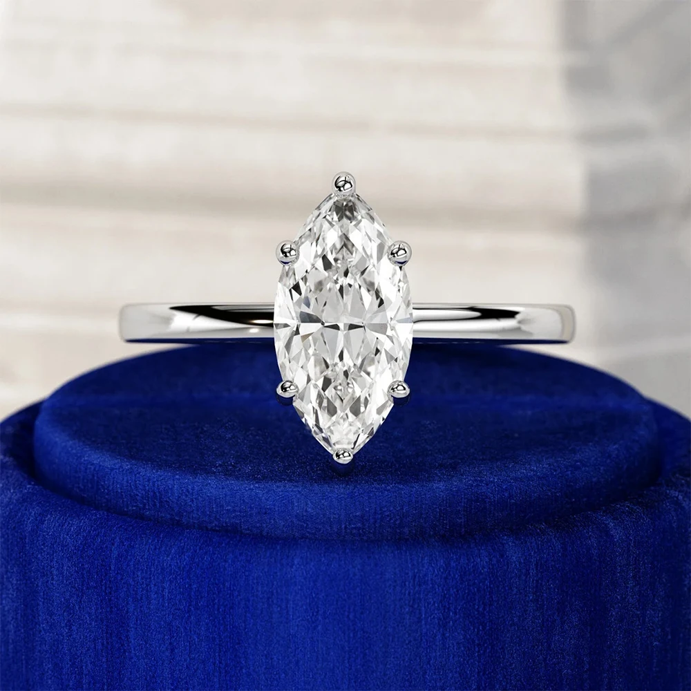 1CT 2CT 3CT Marquise Cut Solitaire Moissanite Engagement Ring For Women 925 Sterling Silver 6 Prong Wedding Band With Certified