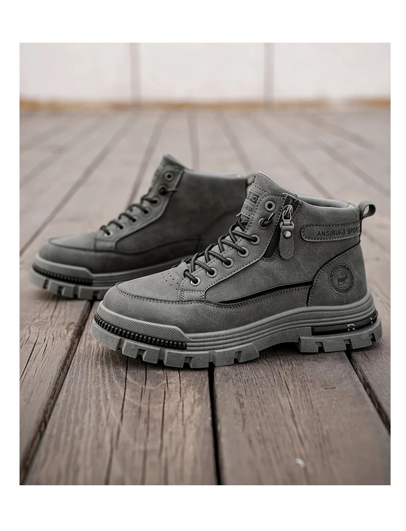 2025 A/W New Men's Mid-High Top Outdoor Work Boots - Zip-Up, Hiking Casual Sports Mountaineering Style