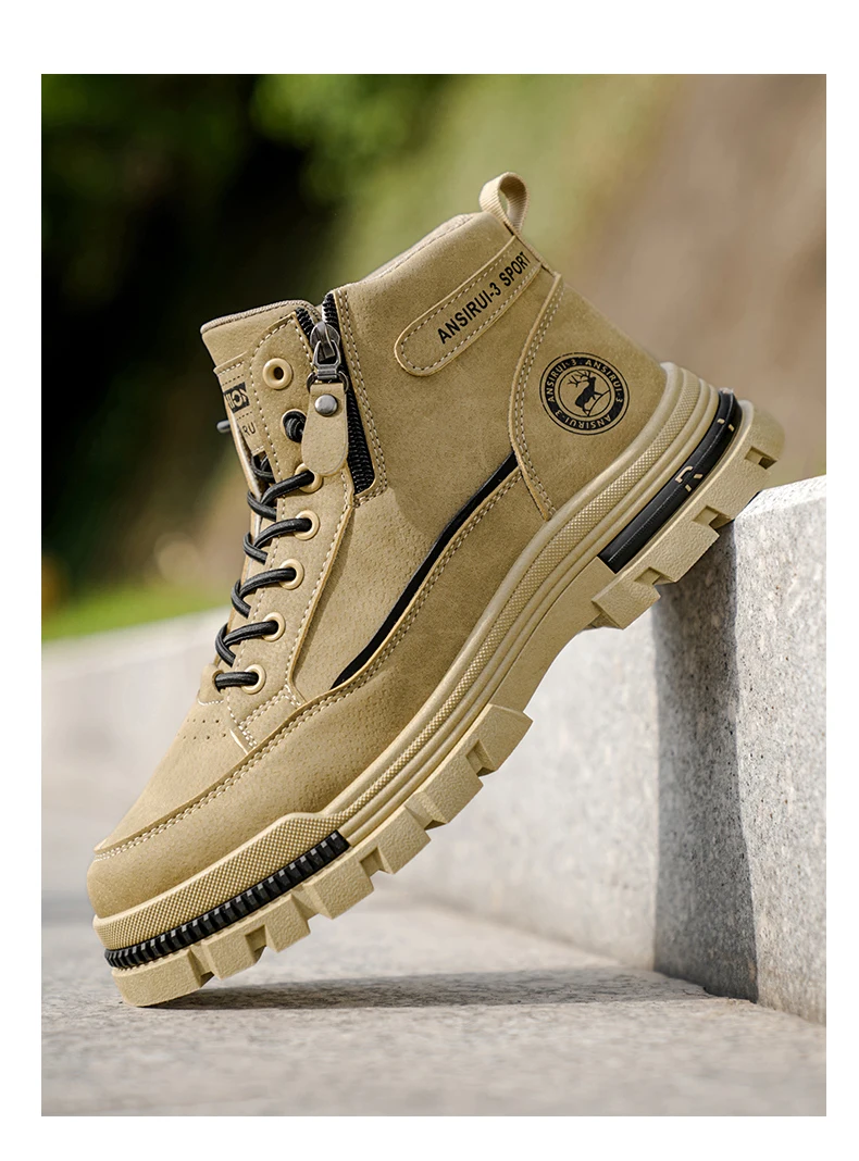 2025 A/W New Men's Mid-High Top Outdoor Work Boots - Zip-Up, Hiking Casual Sports Mountaineering Style