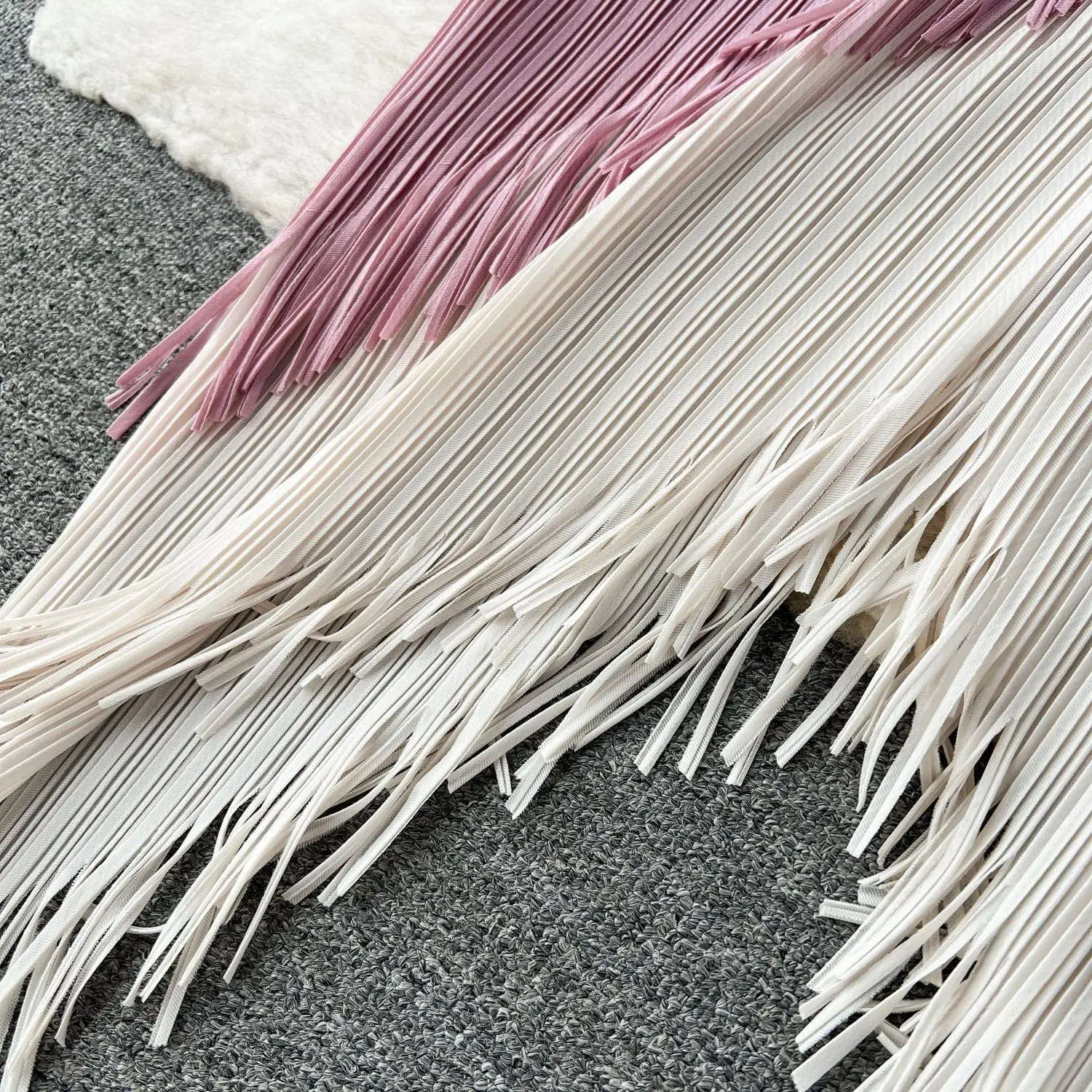 Miyake Tassel Patchwok Color Block Dress for Women Pleated Batwing Sleeve Mid-calf Dresses Fashion Female 2025 Summer