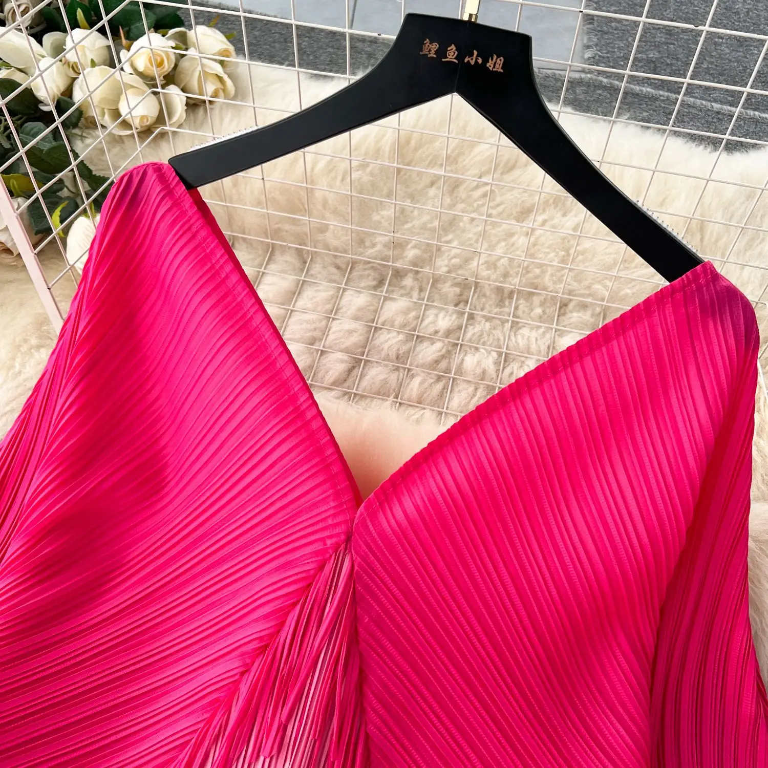 Miyake Tassel Patchwok Color Block Dress for Women Pleated Batwing Sleeve Mid-calf Dresses Fashion Female 2025 Summer