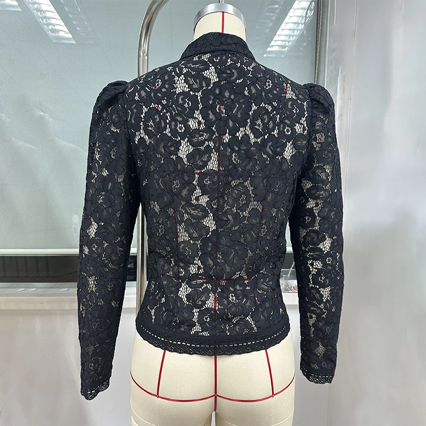Linad Elegant Embroidery Puff Sleeve White Shirts Summer Sexy Hollow Out Lace Blouse Casual Sand Collar Top 2025 Vintage Shirts