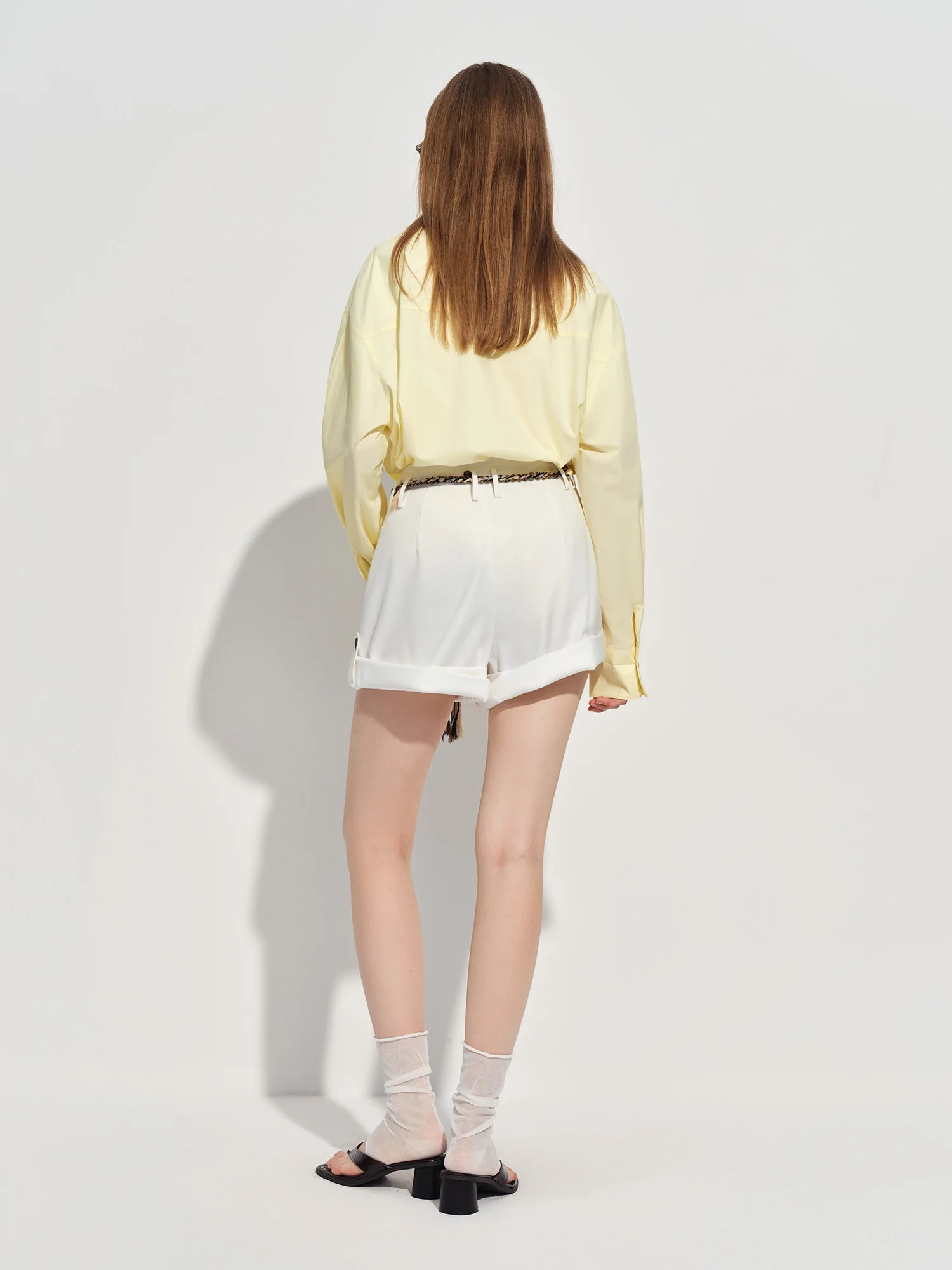 FSLE【Premium Series】Women's French Loose Fit Cotton Shirt Long Sleeve Layering Top with Web Strap Detail Casual Oversized Blouse