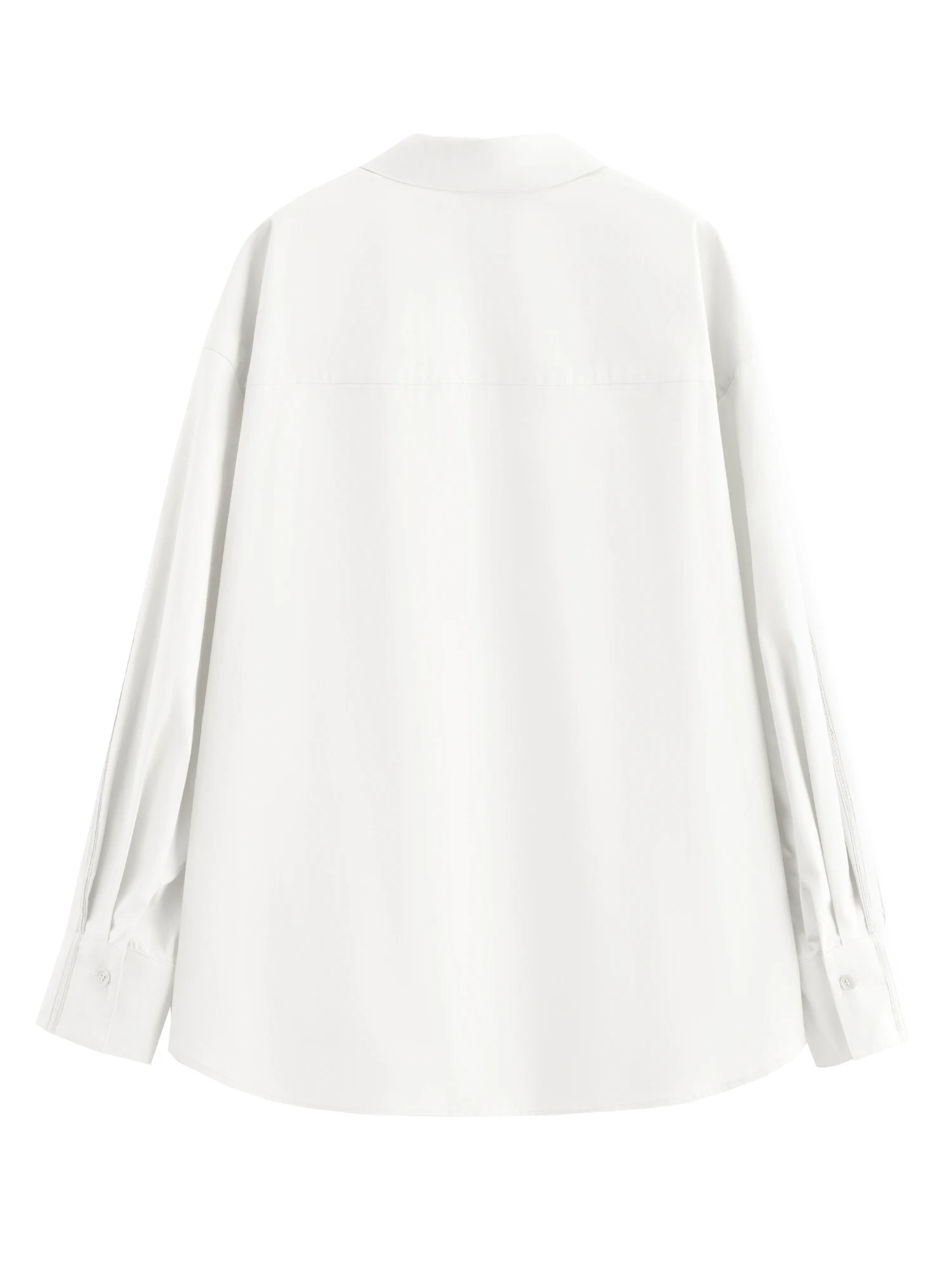 FSLE【Premium Series】Women's French Loose Fit Cotton Shirt Long Sleeve Layering Top with Web Strap Detail Casual Oversized Blouse