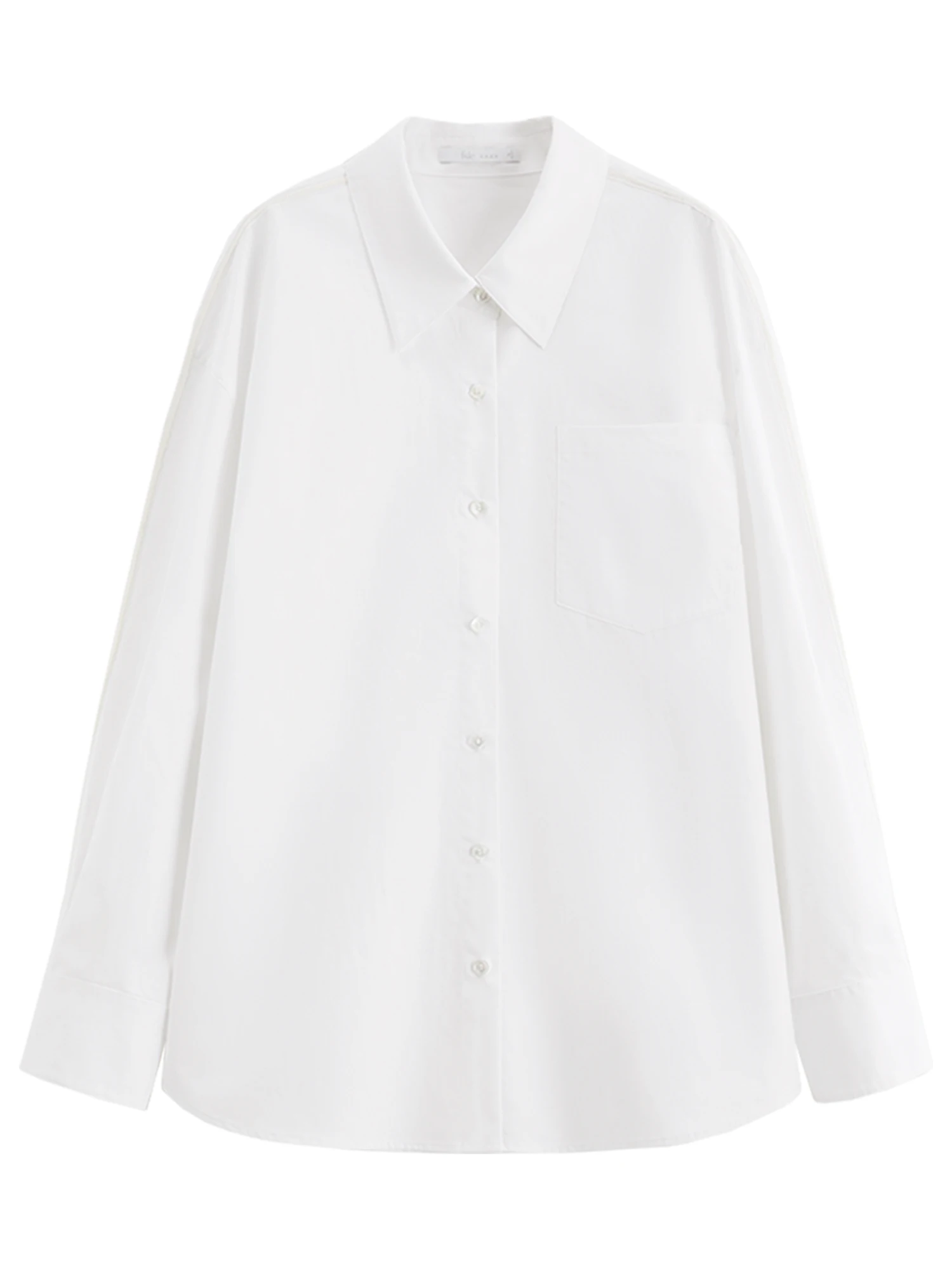 FSLE【Premium Series】Women's French Loose Fit Cotton Shirt Long Sleeve Layering Top with Web Strap Detail Casual Oversized Blouse