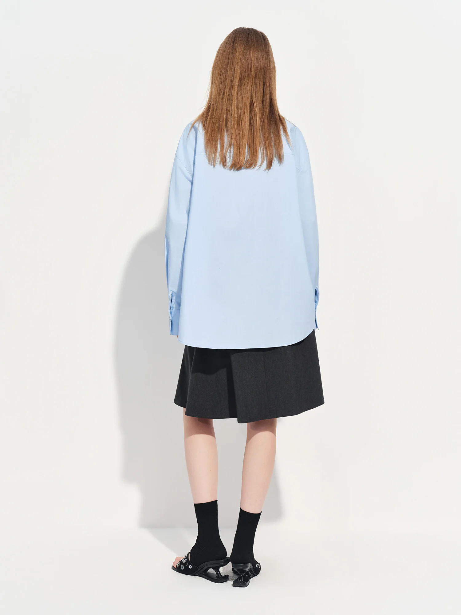FSLE【Premium Series】Women's French Loose Fit Cotton Shirt Long Sleeve Layering Top with Web Strap Detail Casual Oversized Blouse