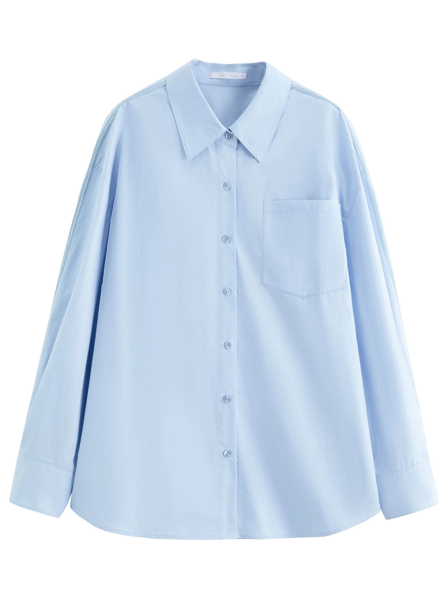 FSLE【Premium Series】Women's French Loose Fit Cotton Shirt Long Sleeve Layering Top with Web Strap Detail Casual Oversized Blouse