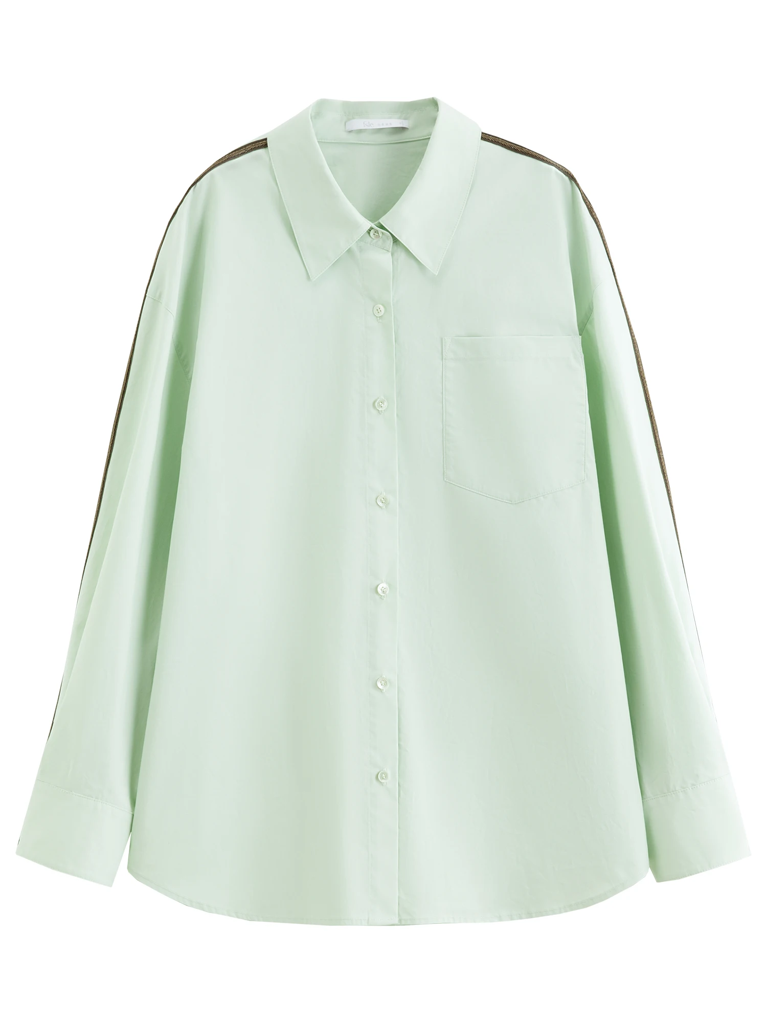 FSLE【Premium Series】Women's French Loose Fit Cotton Shirt Long Sleeve Layering Top with Web Strap Detail Casual Oversized Blouse