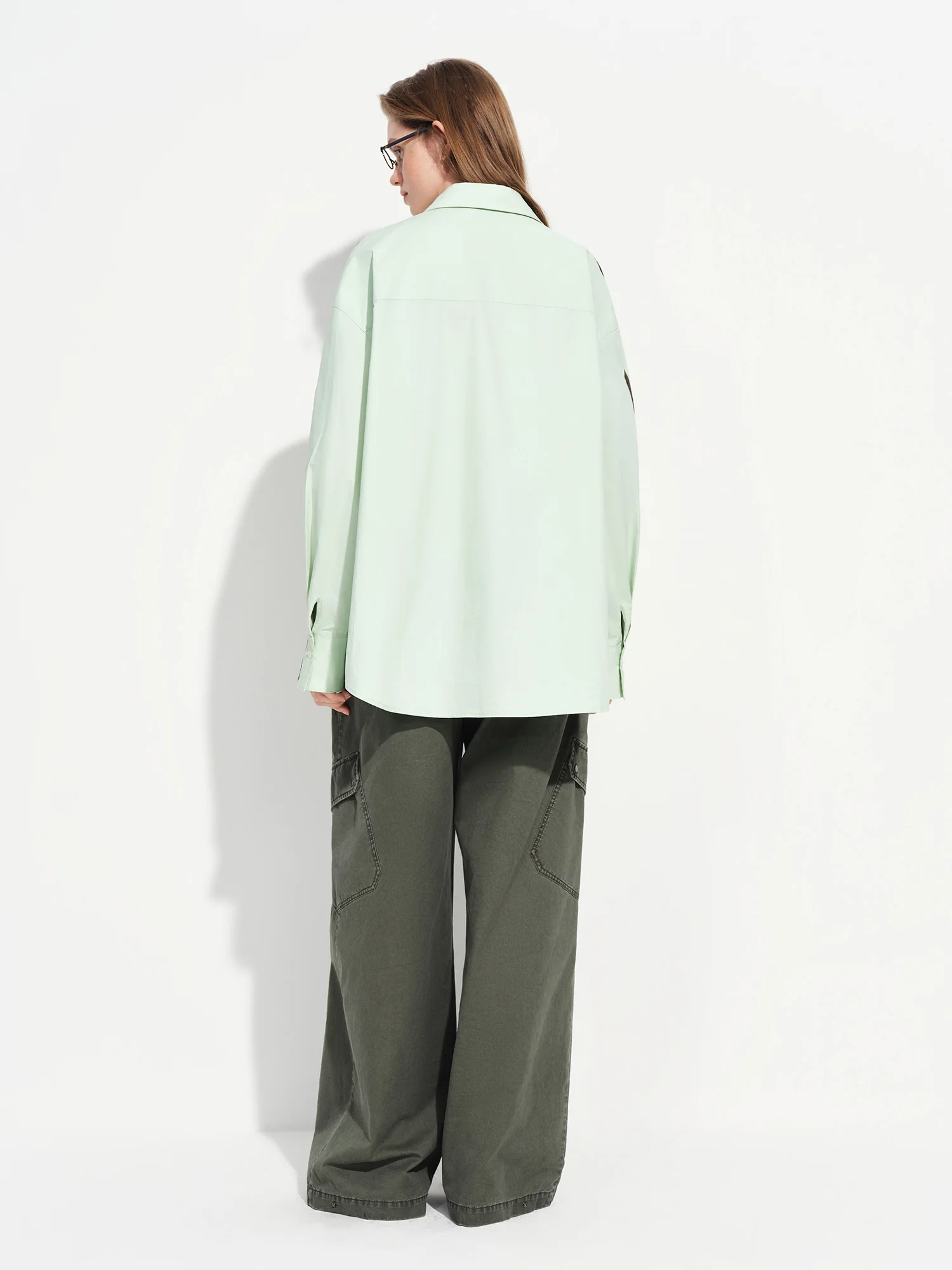 FSLE【Premium Series】Women's French Loose Fit Cotton Shirt Long Sleeve Layering Top with Web Strap Detail Casual Oversized Blouse