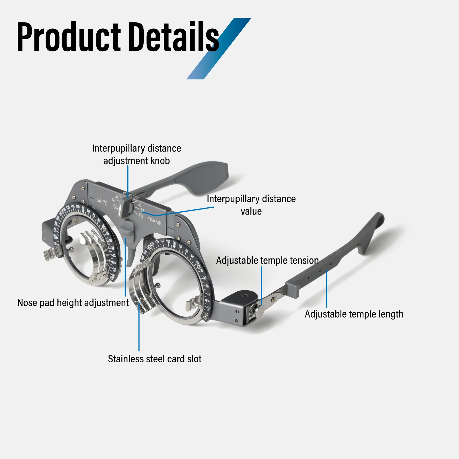 Optical Adjustable Trial Lens Frame - Titanium Material, Super Lightweight Full Function Optometry Frame (PD: 54-70mm)