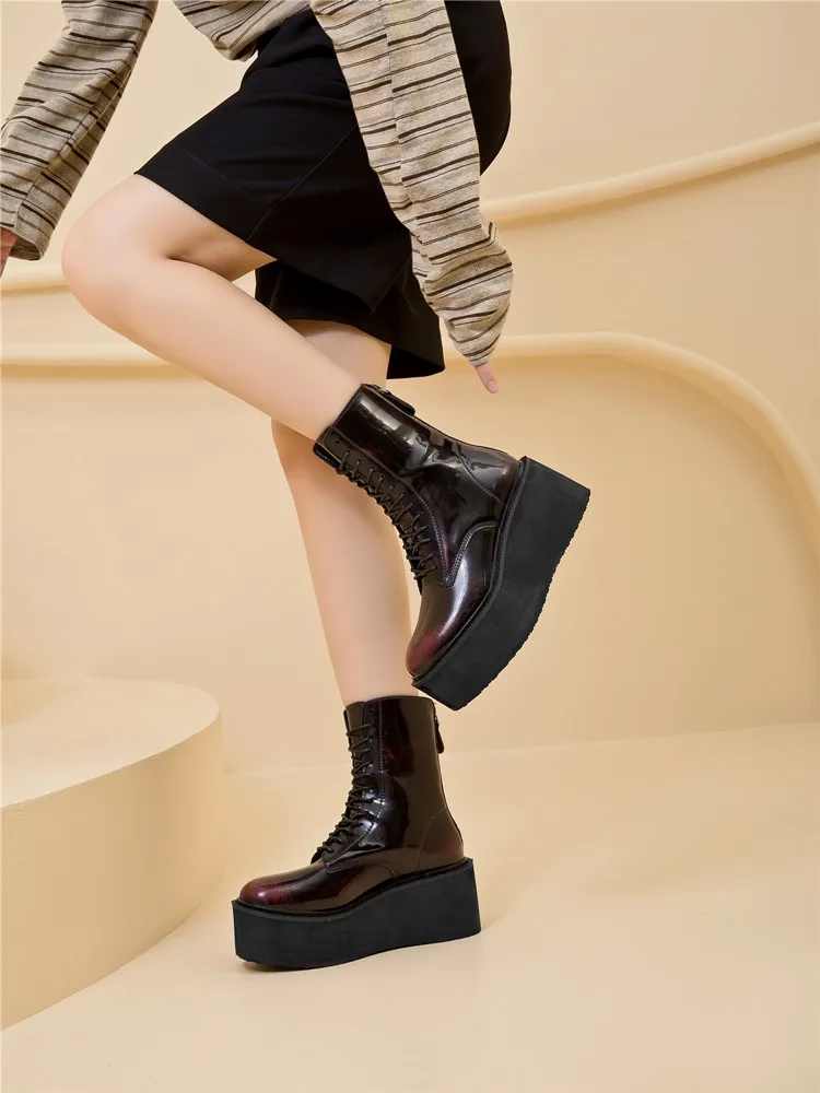 Women's Ankle Boots and Booties Non-slip Thick-soled Fall and Winter Women Boots Retro Height Enhancer Female Motorcycle Boots