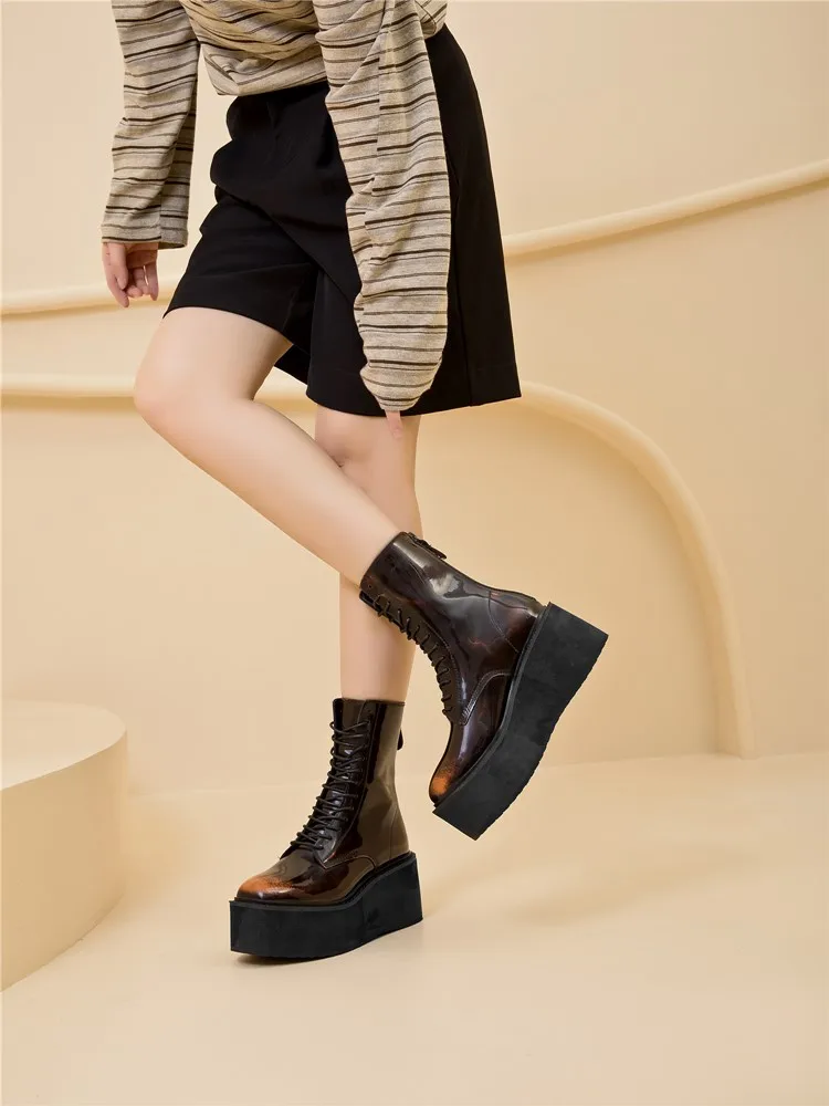 Women's Ankle Boots and Booties Non-slip Thick-soled Fall and Winter Women Boots Retro Height Enhancer Female Motorcycle Boots