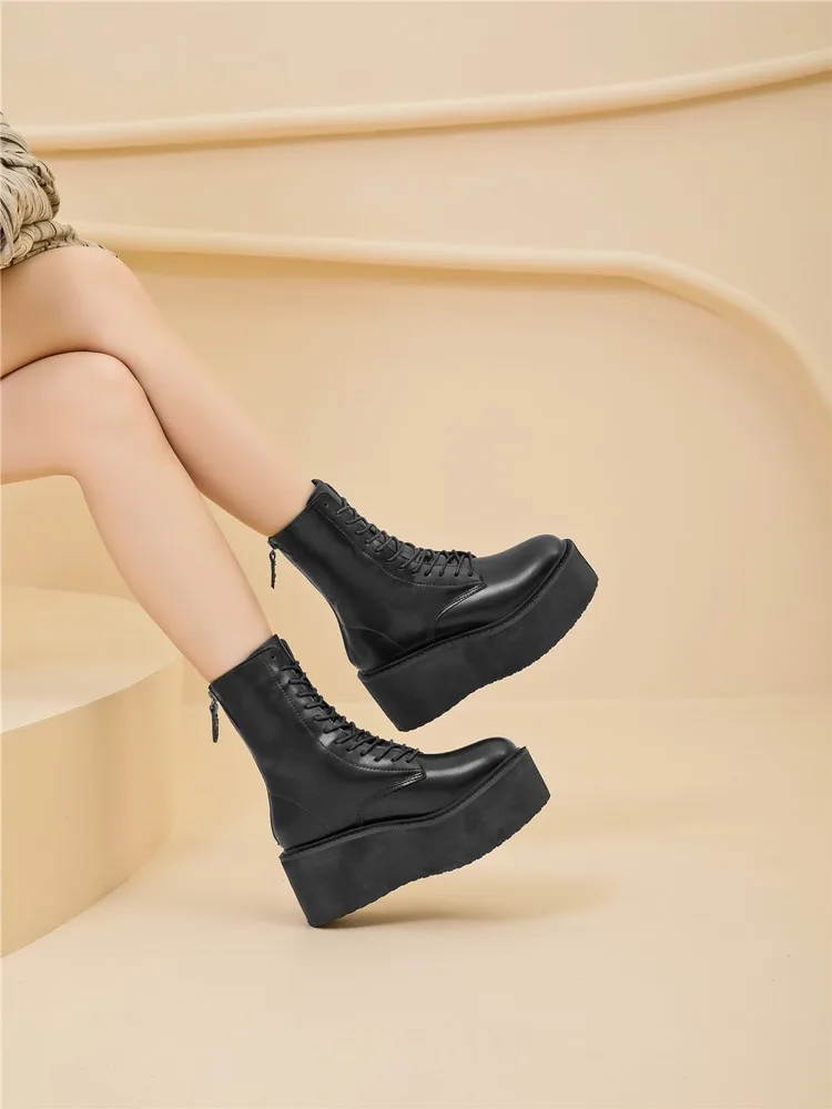 Women's Ankle Boots and Booties Non-slip Thick-soled Fall and Winter Women Boots Retro Height Enhancer Female Motorcycle Boots