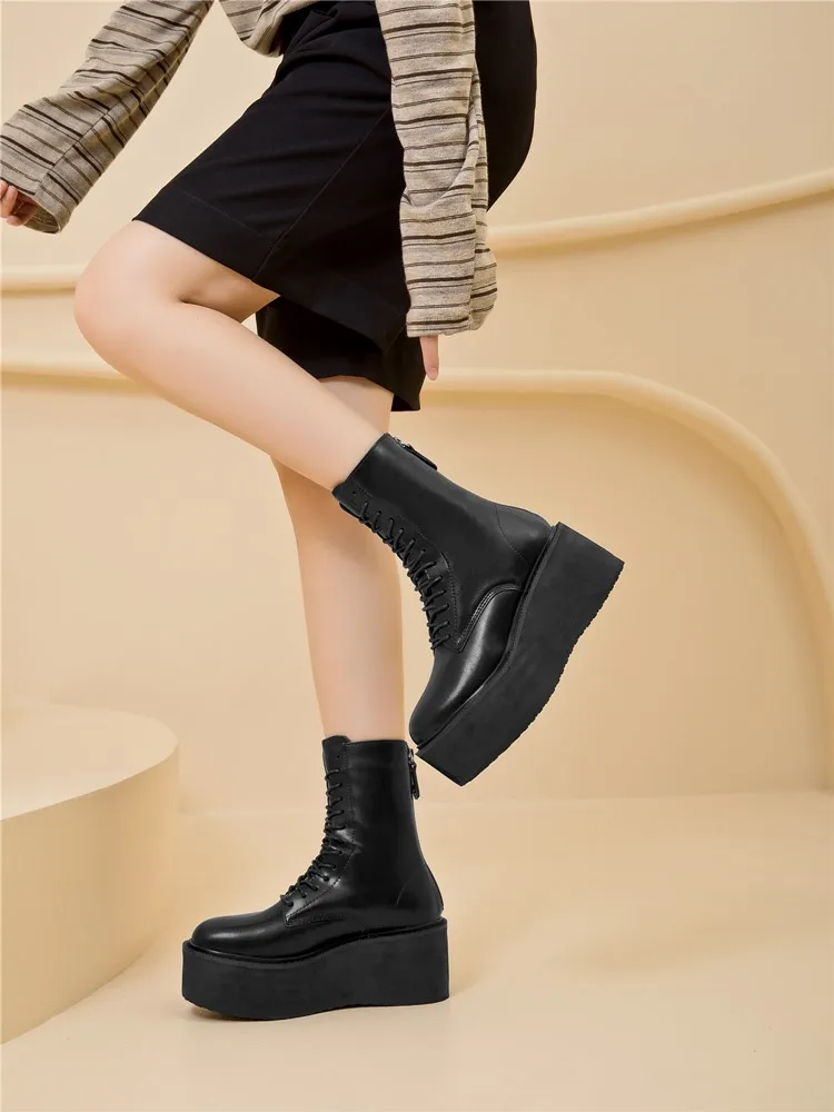 Women's Ankle Boots and Booties Non-slip Thick-soled Fall and Winter Women Boots Retro Height Enhancer Female Motorcycle Boots