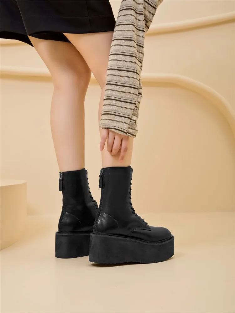 Women's Ankle Boots and Booties Non-slip Thick-soled Fall and Winter Women Boots Retro Height Enhancer Female Motorcycle Boots