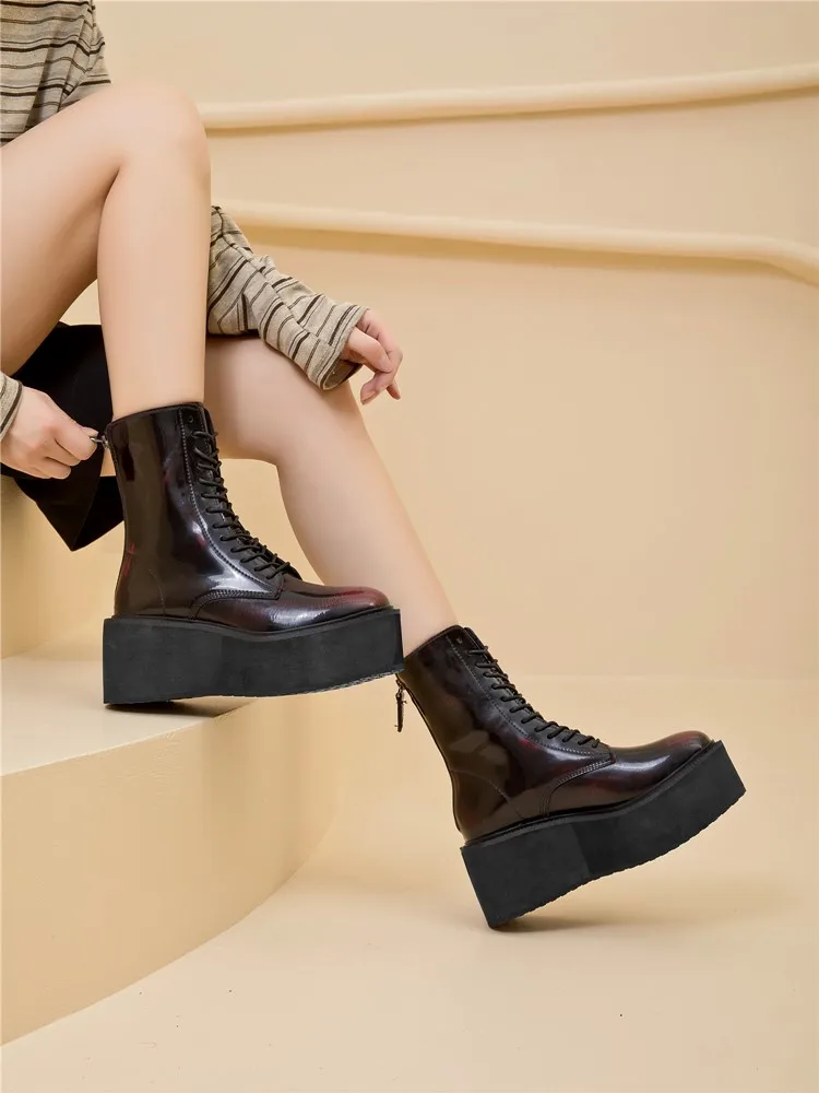 Women's Ankle Boots and Booties Non-slip Thick-soled Fall and Winter Women Boots Retro Height Enhancer Female Motorcycle Boots
