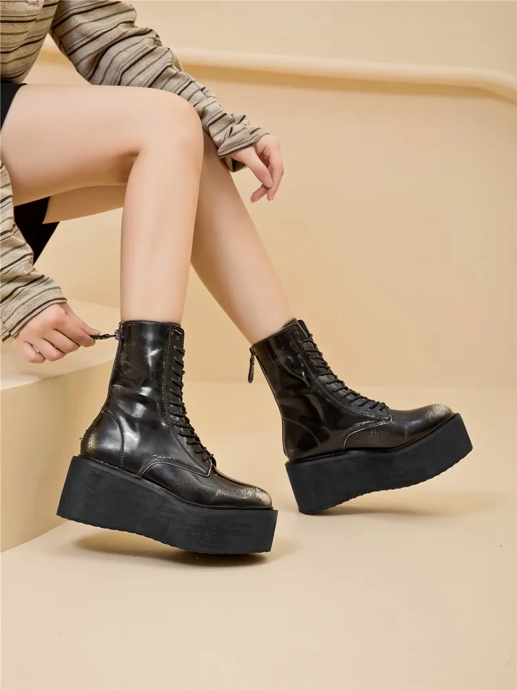 Women's Ankle Boots and Booties Non-slip Thick-soled Fall and Winter Women Boots Retro Height Enhancer Female Motorcycle Boots