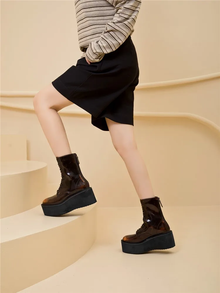 Women's Ankle Boots and Booties Non-slip Thick-soled Fall and Winter Women Boots Retro Height Enhancer Female Motorcycle Boots