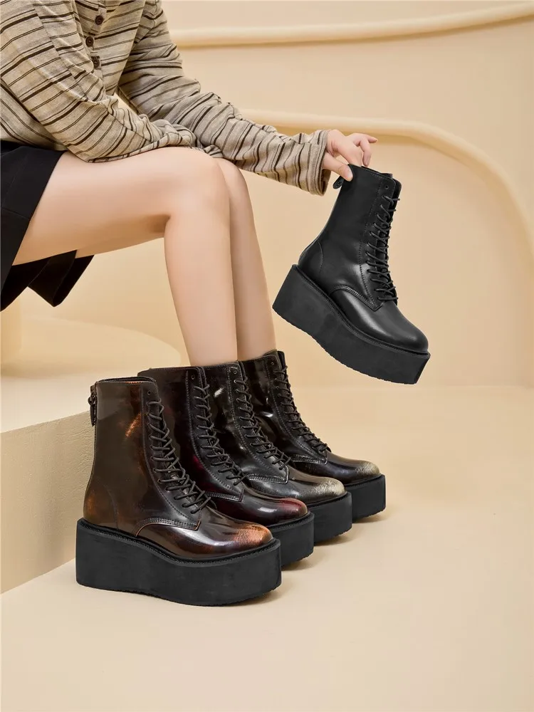 Women's Ankle Boots and Booties Non-slip Thick-soled Fall and Winter Women Boots Retro Height Enhancer Female Motorcycle Boots