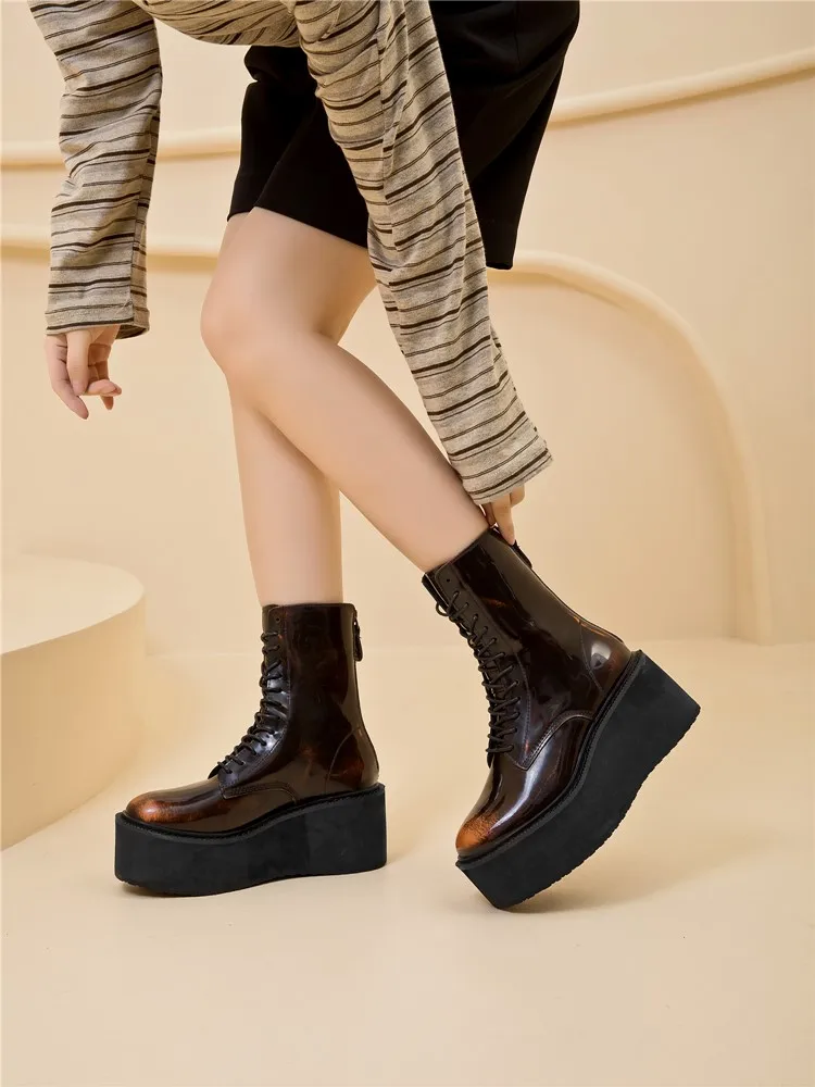 Women's Ankle Boots and Booties Non-slip Thick-soled Fall and Winter Women Boots Retro Height Enhancer Female Motorcycle Boots