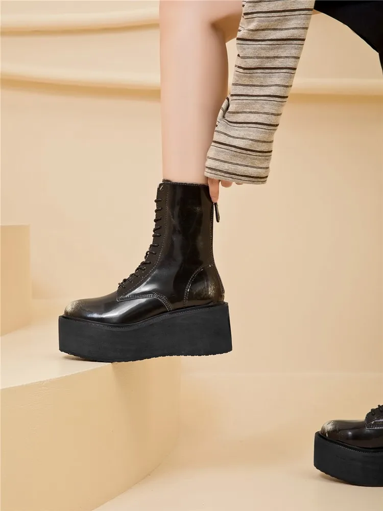 Women's Ankle Boots and Booties Non-slip Thick-soled Fall and Winter Women Boots Retro Height Enhancer Female Motorcycle Boots